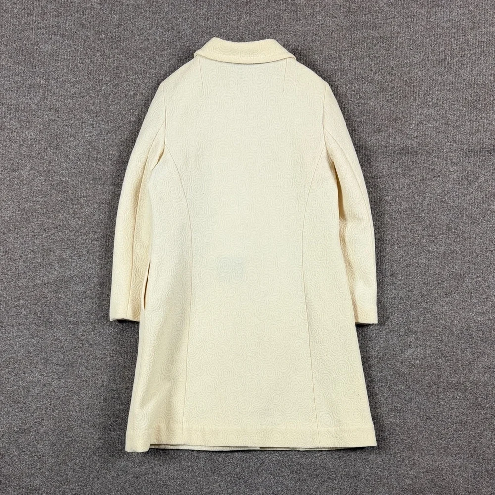 Vintage Cream Wool Textured Circle Pattern Mid Length Tailored Coat Women’s XS/S